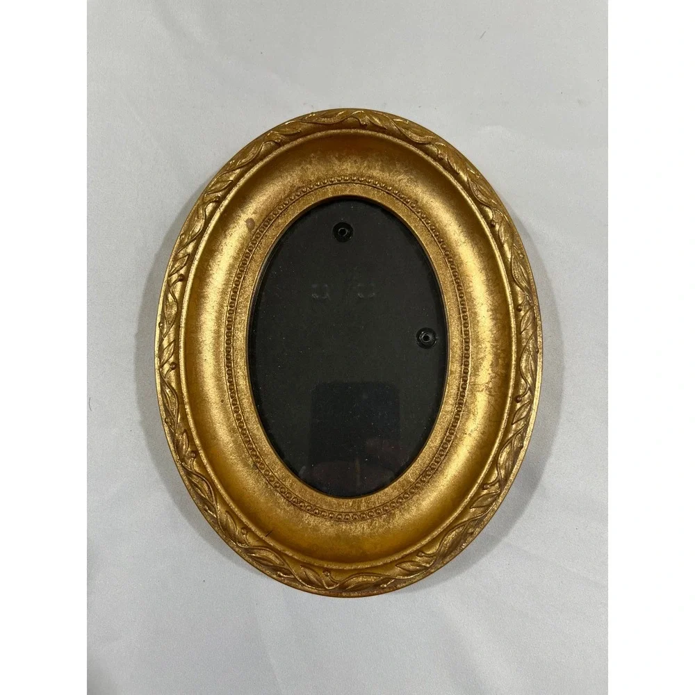 Burnes of Boston Picture Frame Small Gold Oval Ornate Embossed Leaf 5x6.5